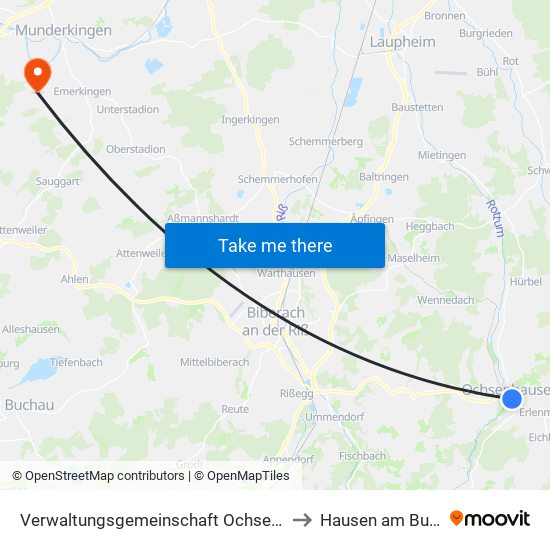 Verwaltungsgemeinschaft Ochsenhausen to Hausen am Bussen map