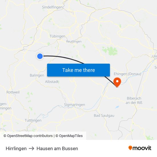 Hirrlingen to Hausen am Bussen map