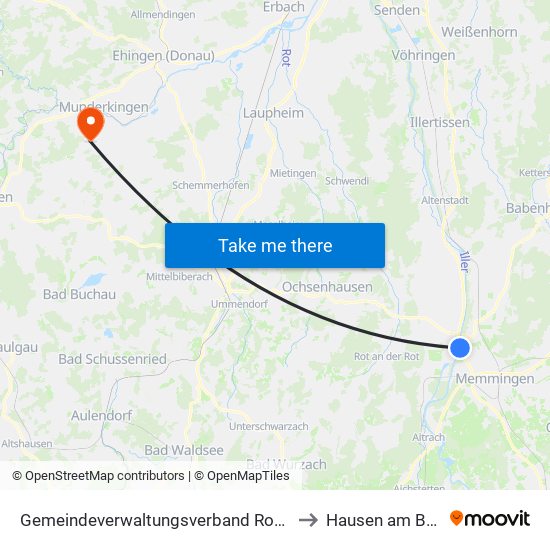 Gemeindeverwaltungsverband Rot-Tannheim to Hausen am Bussen map