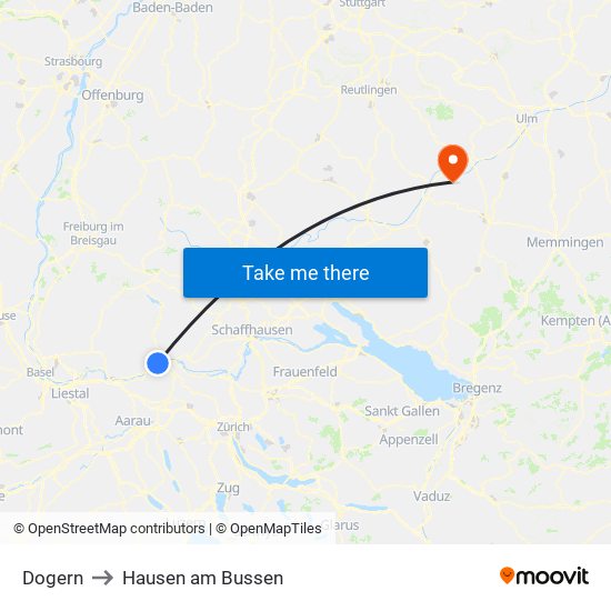 Dogern to Hausen am Bussen map