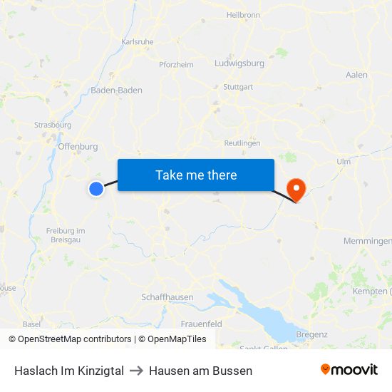 Haslach Im Kinzigtal to Hausen am Bussen map