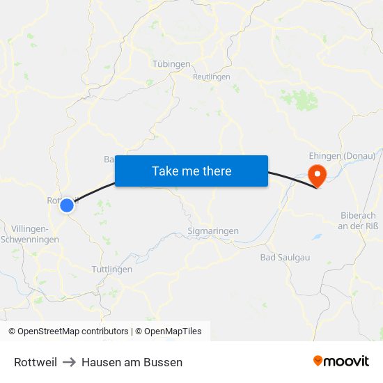 Rottweil to Hausen am Bussen map