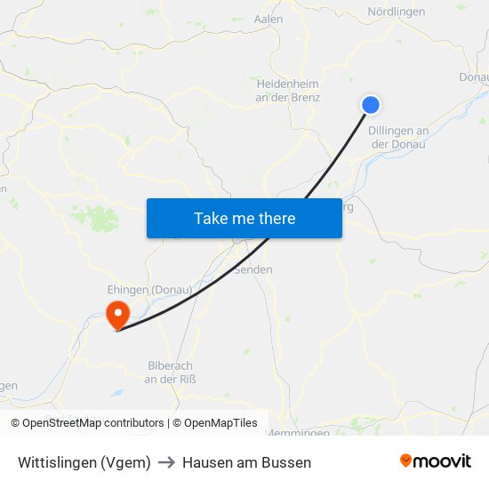 Wittislingen (Vgem) to Hausen am Bussen map