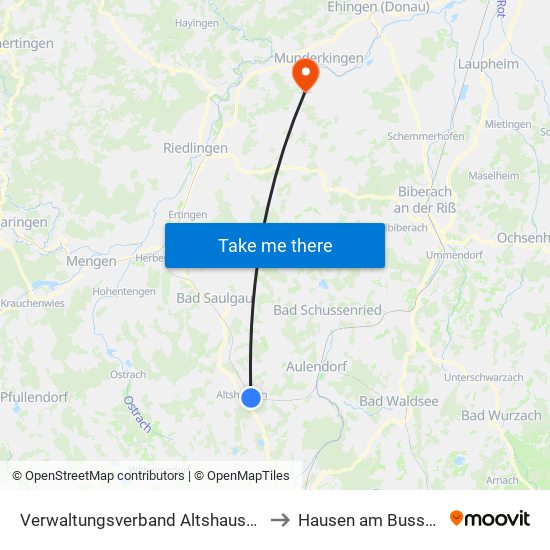 Verwaltungsverband Altshausen to Hausen am Bussen map