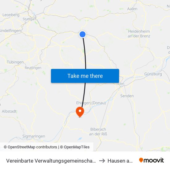 Vereinbarte Verwaltungsgemeinschaft Der Stadt Göppingen to Hausen am Bussen map