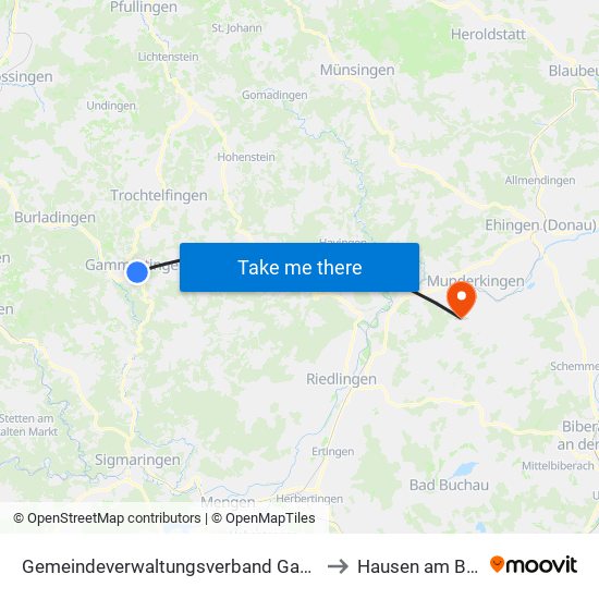 Gemeindeverwaltungsverband Gammertingen to Hausen am Bussen map