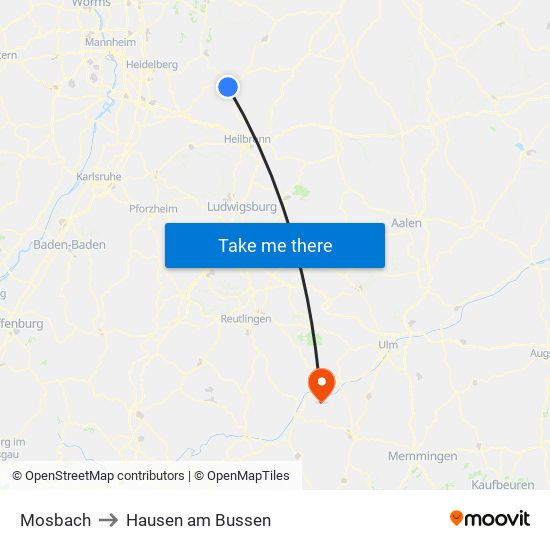 Mosbach to Hausen am Bussen map