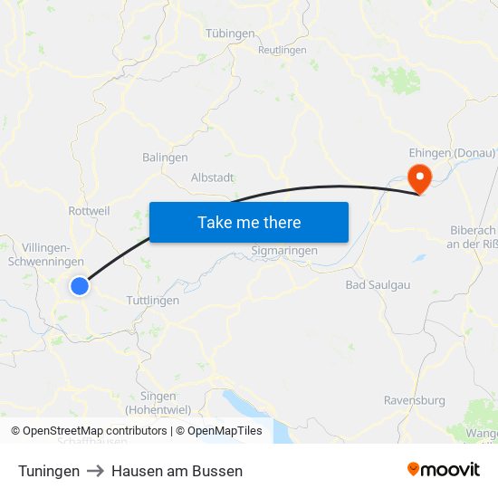 Tuningen to Hausen am Bussen map