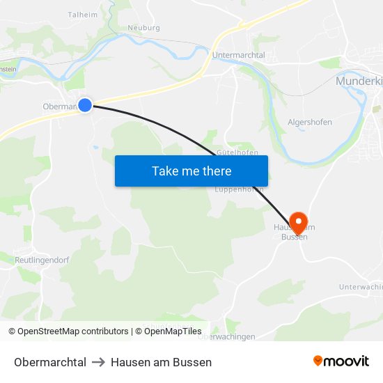Obermarchtal to Hausen am Bussen map