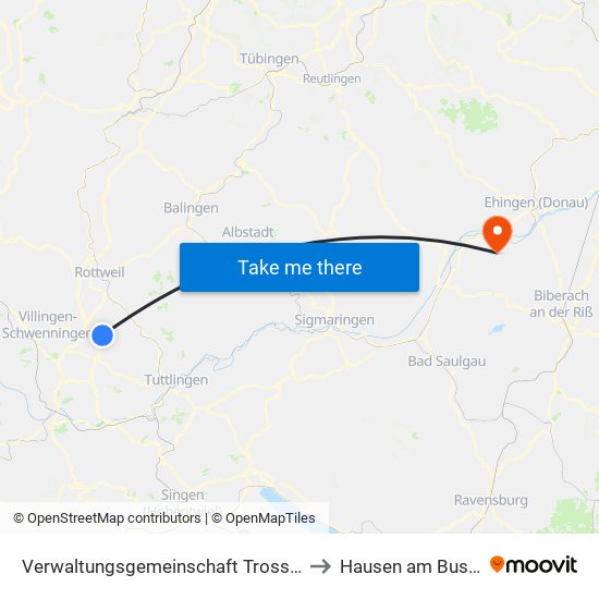 Verwaltungsgemeinschaft Trossingen to Hausen am Bussen map