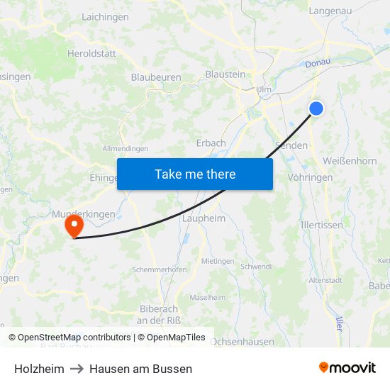 Holzheim to Hausen am Bussen map