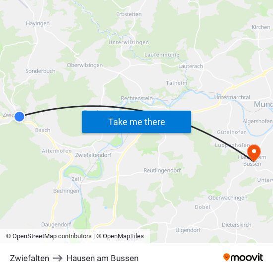 Zwiefalten to Hausen am Bussen map