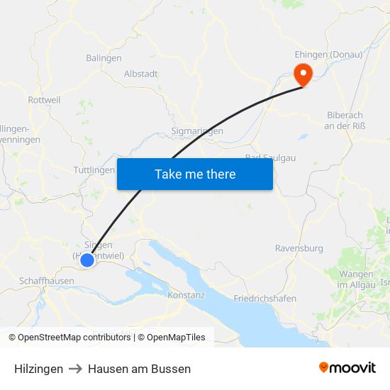 Hilzingen to Hausen am Bussen map