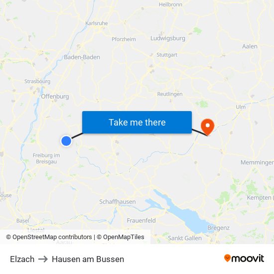 Elzach to Hausen am Bussen map