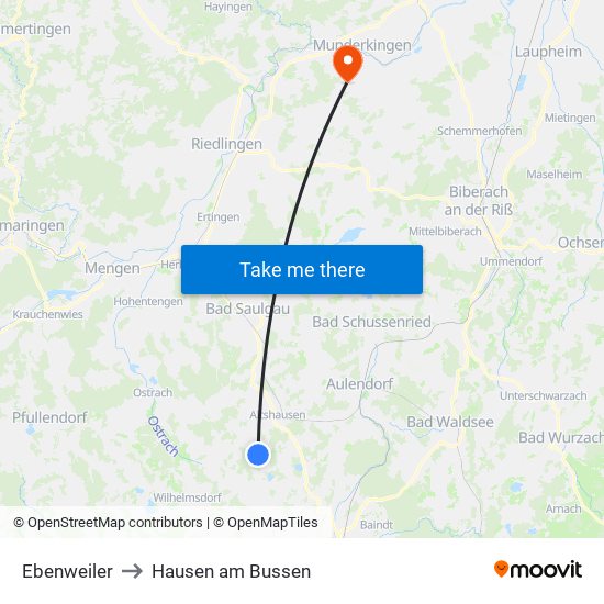 Ebenweiler to Hausen am Bussen map