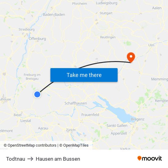 Todtnau to Hausen am Bussen map