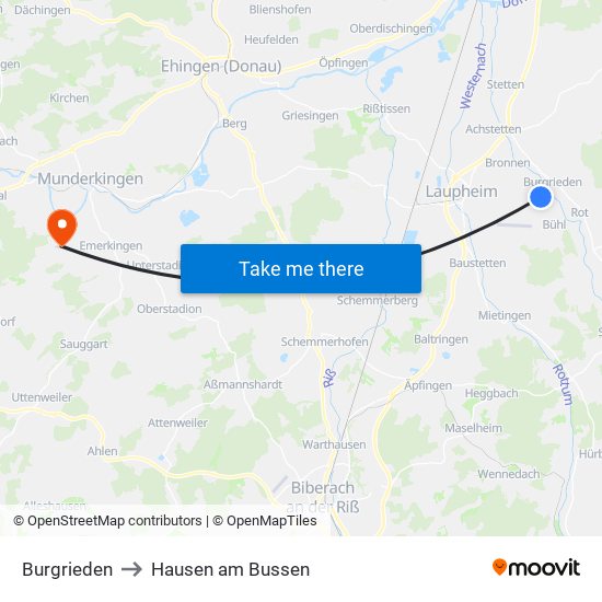 Burgrieden to Hausen am Bussen map