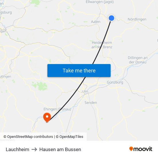 Lauchheim to Hausen am Bussen map