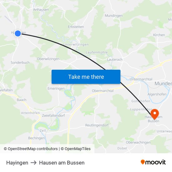 Hayingen to Hausen am Bussen map