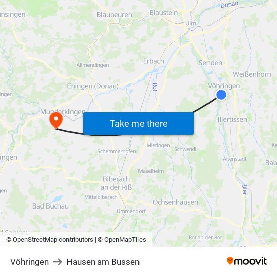 Vöhringen to Hausen am Bussen map