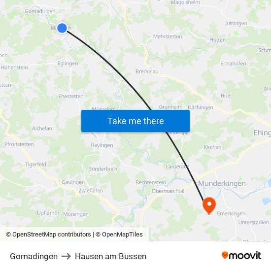 Gomadingen to Hausen am Bussen map