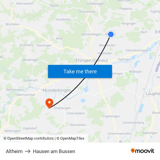 Altheim to Hausen am Bussen map