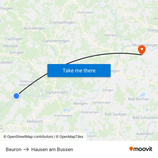 Beuron to Hausen am Bussen map