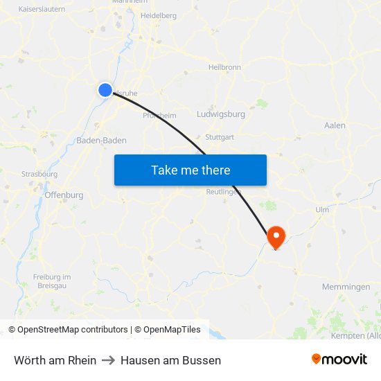 Wörth am Rhein to Hausen am Bussen map