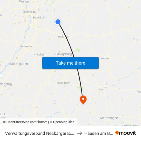 Verwaltungsverband Neckargerach-Waldbrunn to Hausen am Bussen map