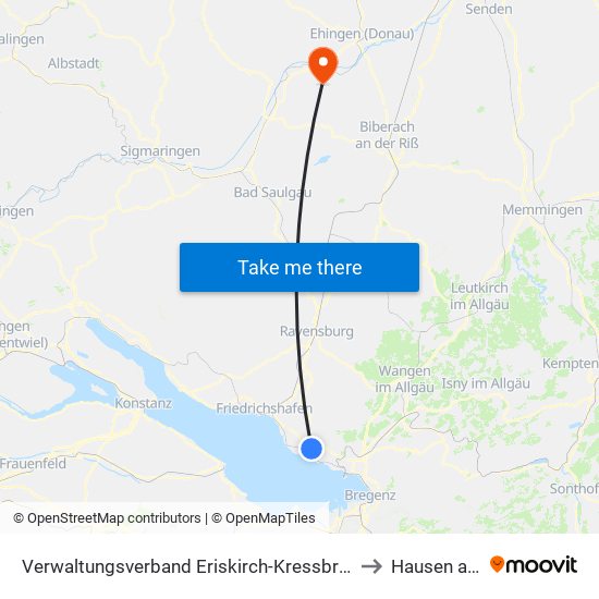 Verwaltungsverband Eriskirch-Kressbronn am Bodensee-Langenargen to Hausen am Bussen map