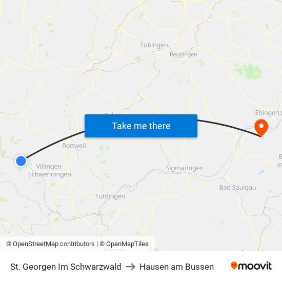St. Georgen Im Schwarzwald to Hausen am Bussen map