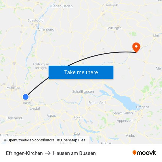 Efringen-Kirchen to Hausen am Bussen map