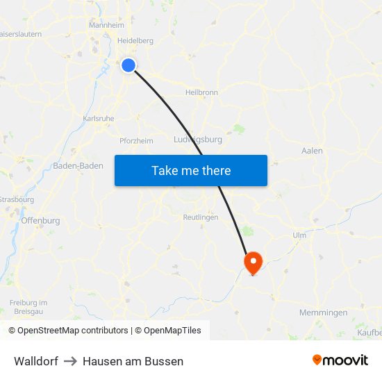 Walldorf to Hausen am Bussen map