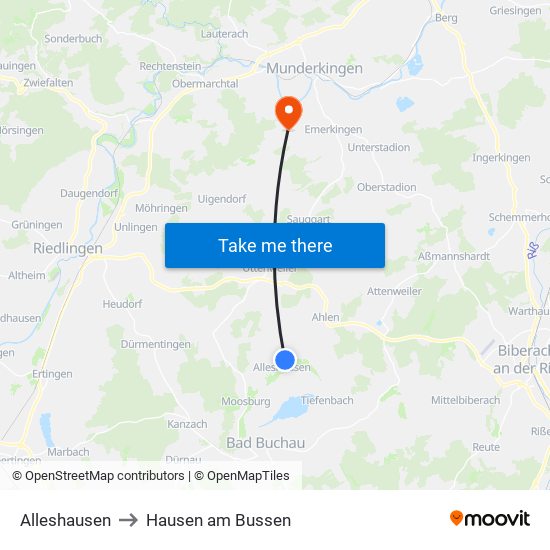 Alleshausen to Hausen am Bussen map