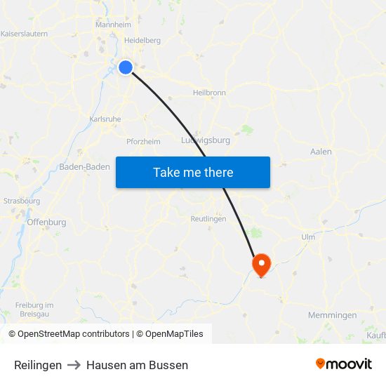 Reilingen to Hausen am Bussen map