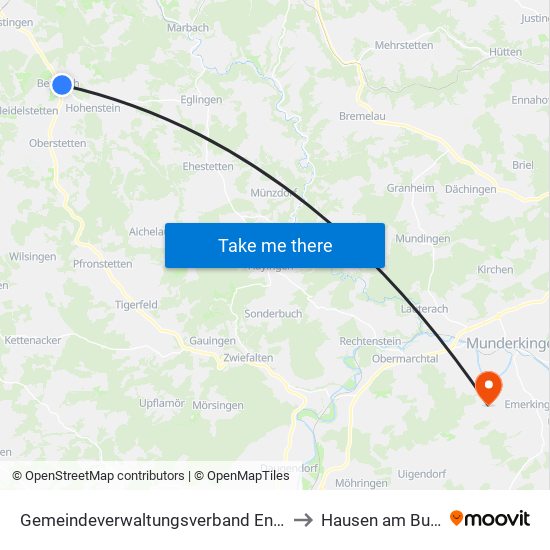 Gemeindeverwaltungsverband Engstingen to Hausen am Bussen map