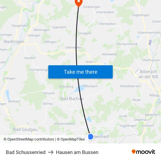 Bad Schussenried to Hausen am Bussen map