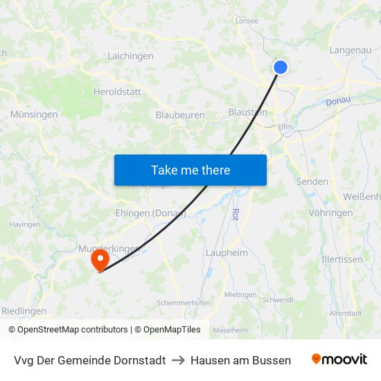 Vvg Der Gemeinde Dornstadt to Hausen am Bussen map