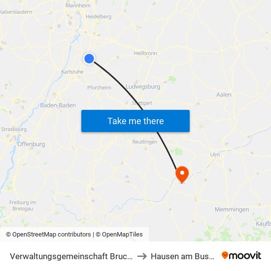 Verwaltungsgemeinschaft Bruchsal to Hausen am Bussen map