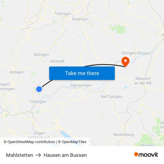 Mahlstetten to Hausen am Bussen map