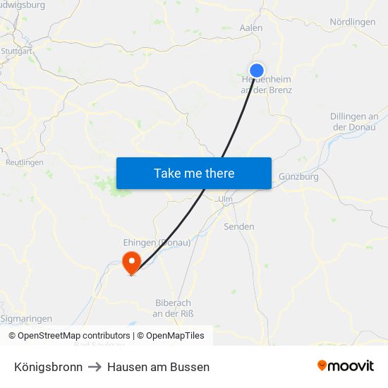 Königsbronn to Hausen am Bussen map