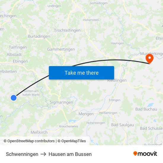 Schwenningen to Hausen am Bussen map