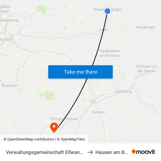 Verwaltungsgemeinschaft Ellwangen (Jagst) to Hausen am Bussen map