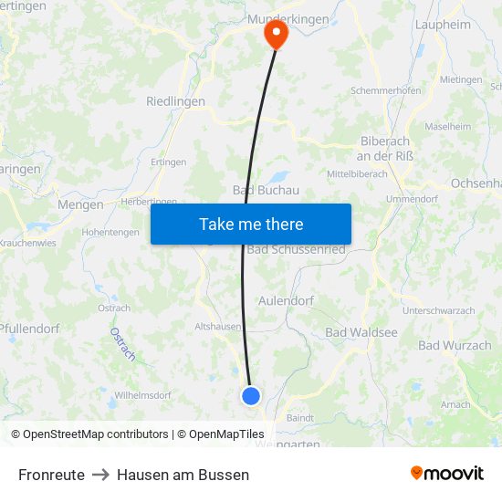 Fronreute to Hausen am Bussen map