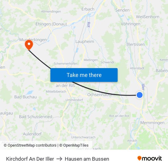 Kirchdorf An Der Iller to Hausen am Bussen map