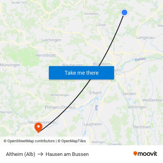 Altheim (Alb) to Hausen am Bussen map