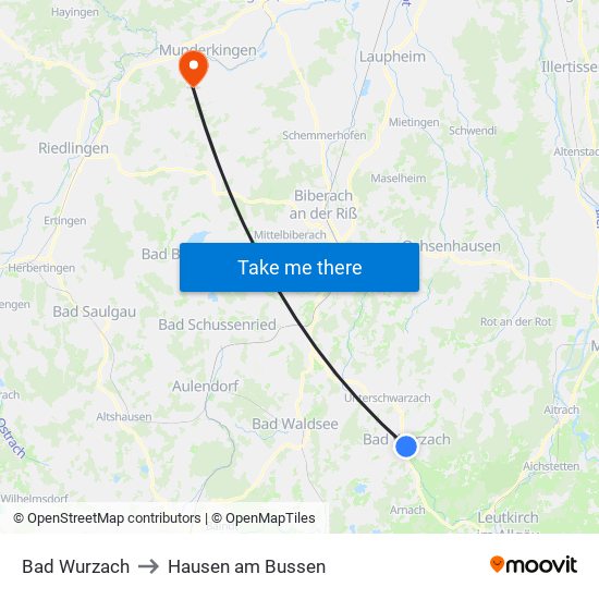 Bad Wurzach to Hausen am Bussen map