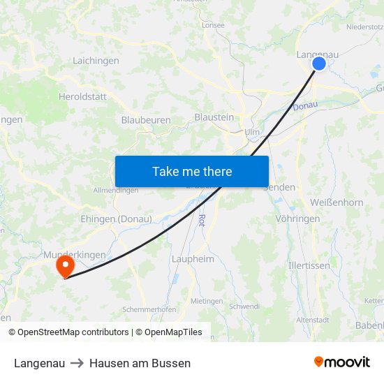 Langenau to Hausen am Bussen map