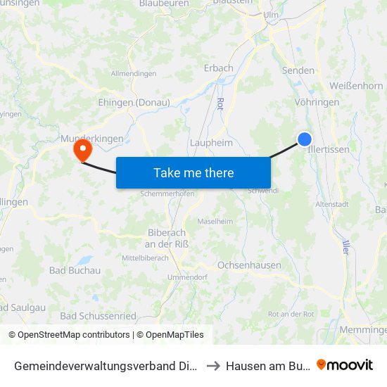 Gemeindeverwaltungsverband Dietenheim to Hausen am Bussen map
