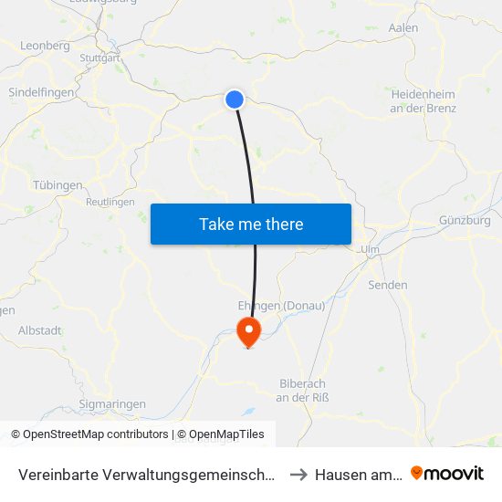 Vereinbarte Verwaltungsgemeinschaft Der Stadt Uhingen to Hausen am Bussen map